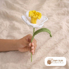 Handmade Crochet Daffodil Bloom White Yellow