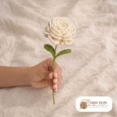 Handmade Crochet Blooming Rose Off White