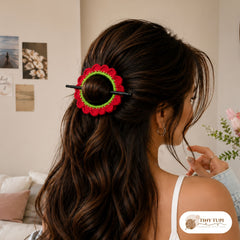 Handmade Crochet Bun Pin Rubi Bloom