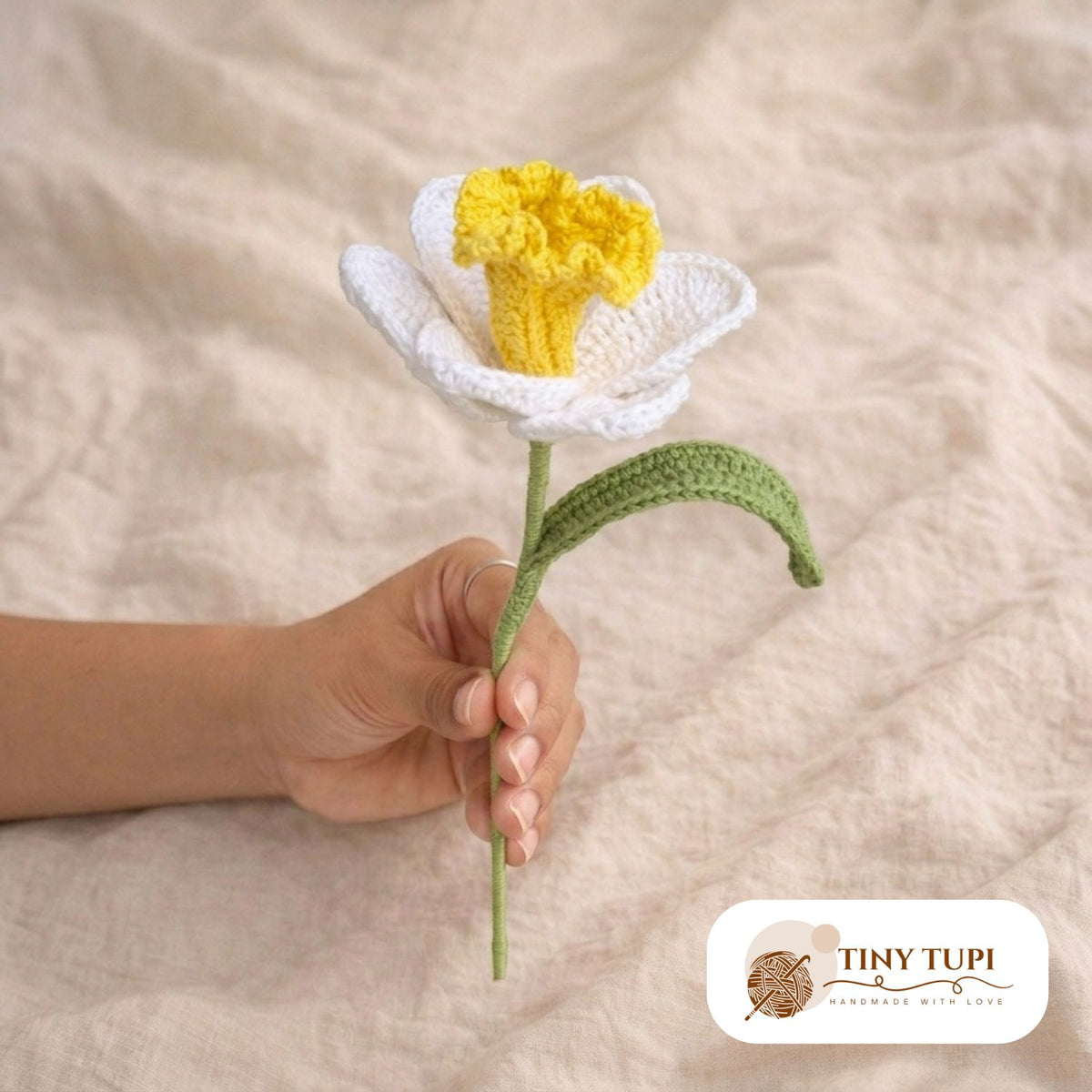 Handmade Crochet Daffodil Bloom White Yellow