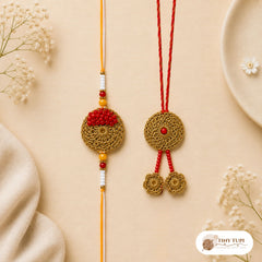 Handmade Crochet Royal Kundan Bhaiya Bhabhi Rakhi