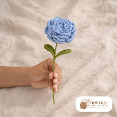 Handmade Crochet Blooming Rose Sky Blue
