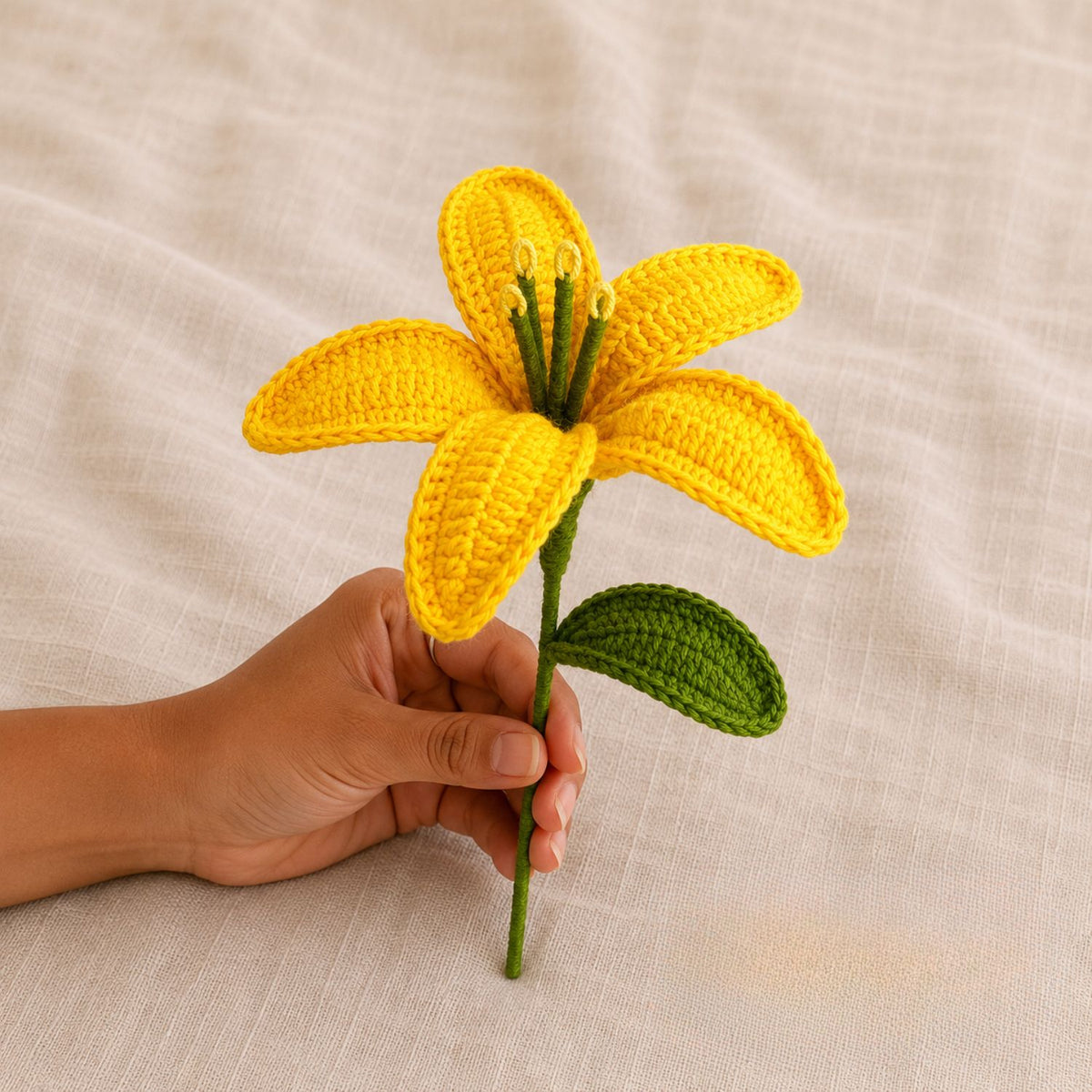 Handmade Crochet Blooming Classic Lily Mustard