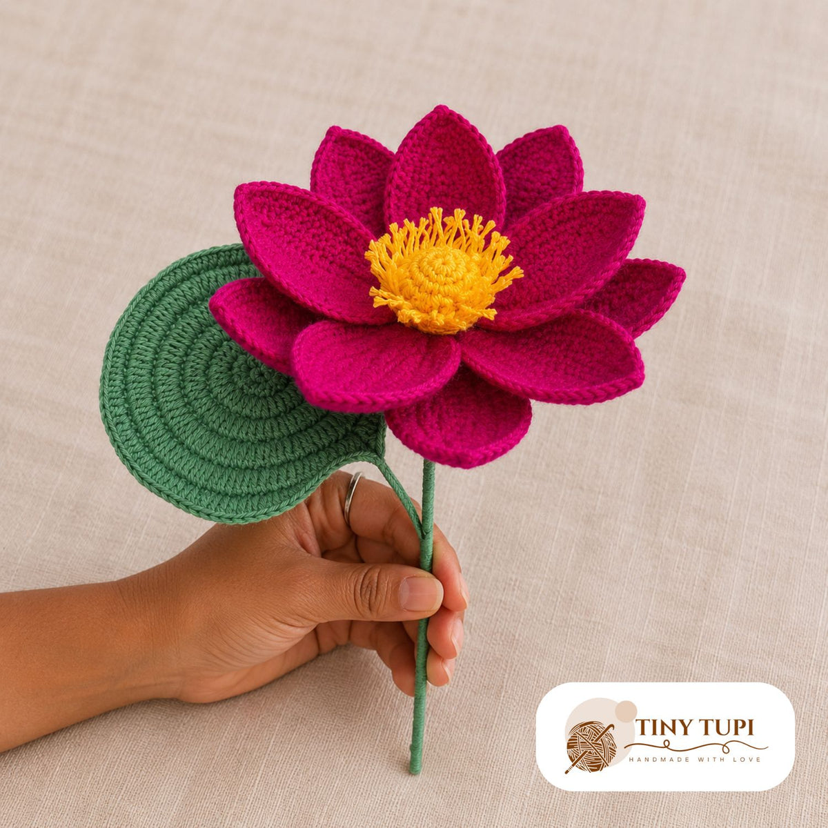 Handmade Crochet Blooming Water Lily Hot Pink