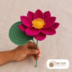Handmade Crochet Blooming Water Lily Hot Pink