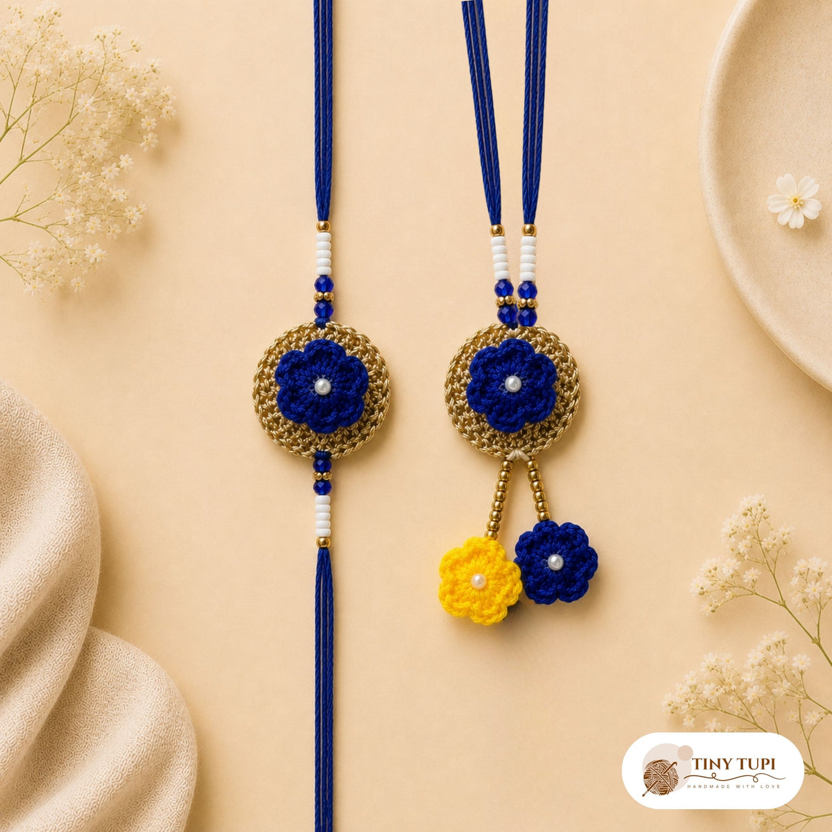 Handmade Crochet Neelkanth Shahi Bhaiya Bhabhi Rakhi