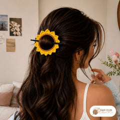 Handmade Crochet Bun Pin Sunshine Bloom