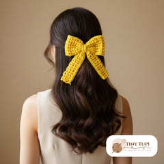 Handmade Crochet Bow Hairclip Yellow