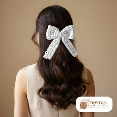 Handmade Crochet Bow Hairclip White